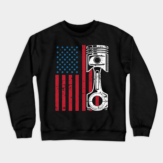 Patriotic American Flag Piston Muscle Car Vintage Distressed Crewneck Sweatshirt by hobrath